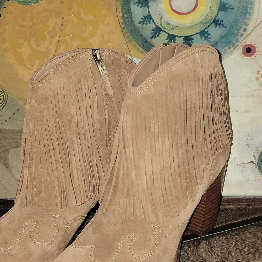 Sam Edelman Benjie Brown Suede Carmel Zipper Heeled Ankle Booties Size 9.5